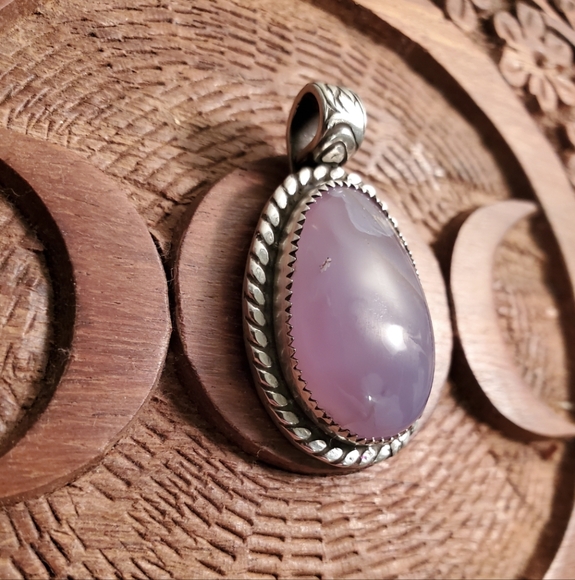 Holly blue agate gemstone one of a kind custom pendant sterling silver - Picture 2 of 12